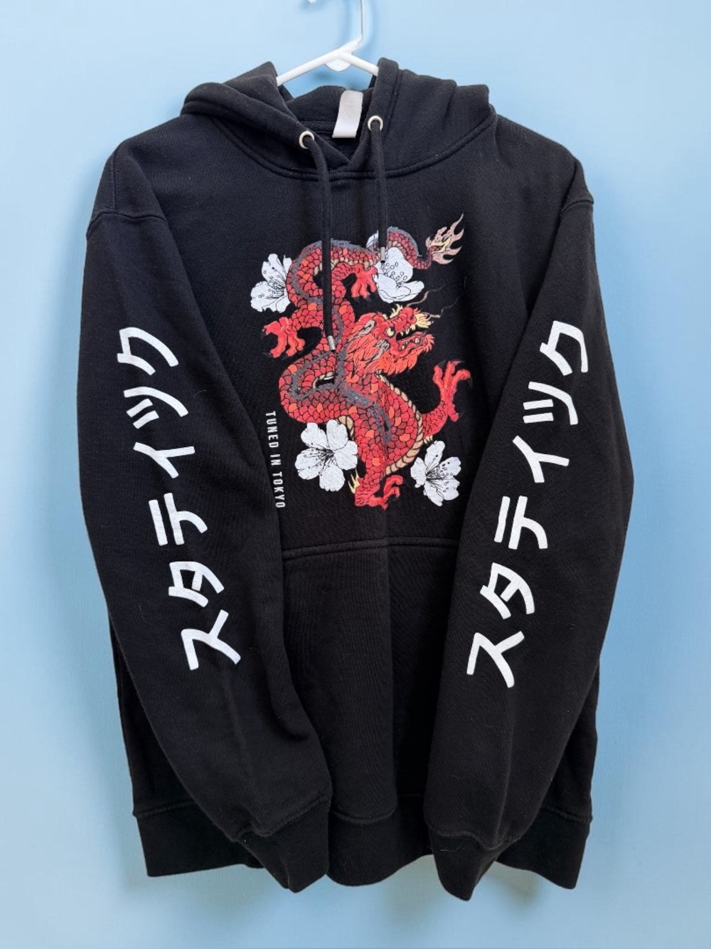 Lane Seven Hoodie Men’s Black M Red Dragon Japanese Characters Static Tokyo